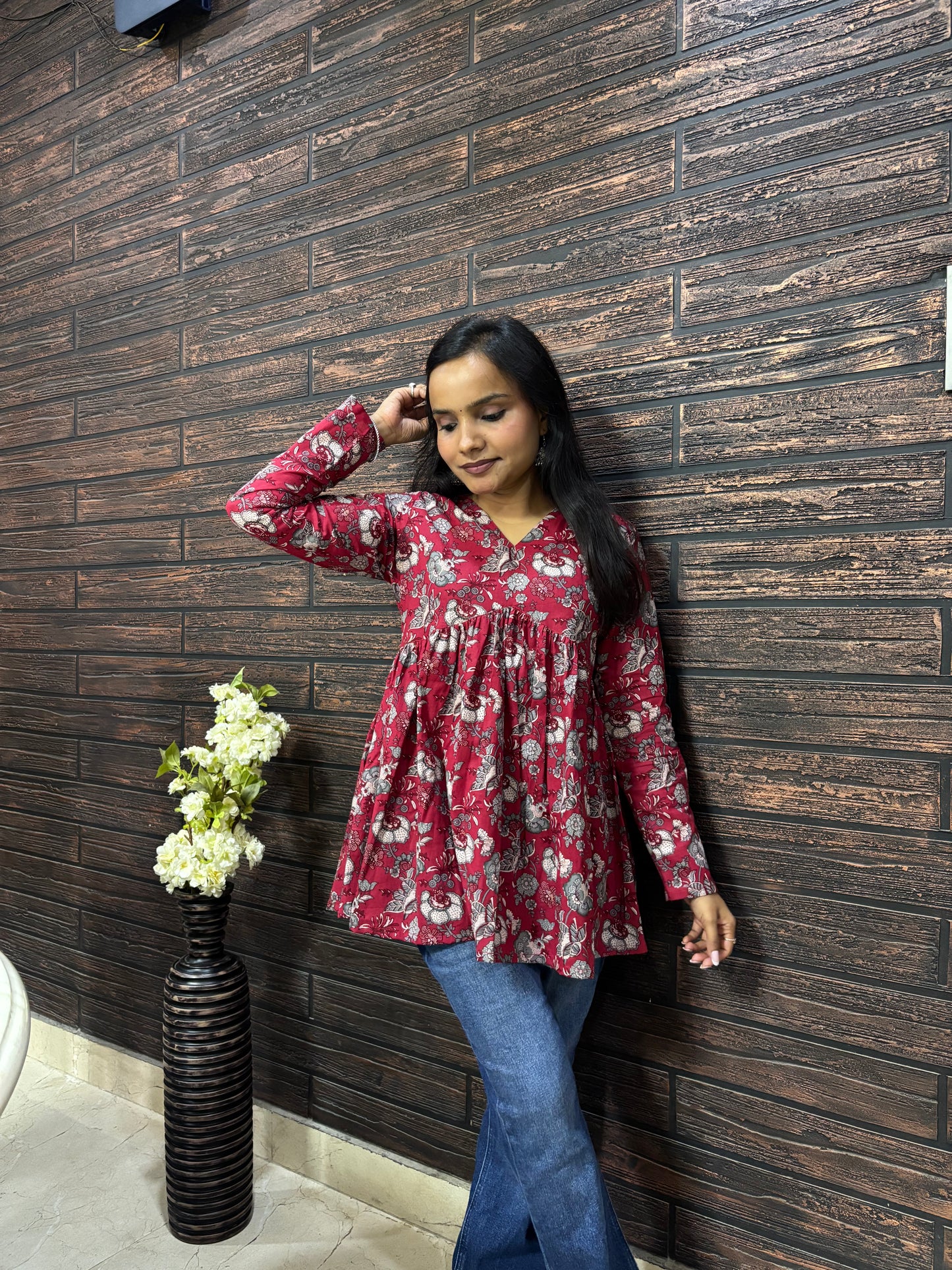 Floral V- Neck Peplum kurti
