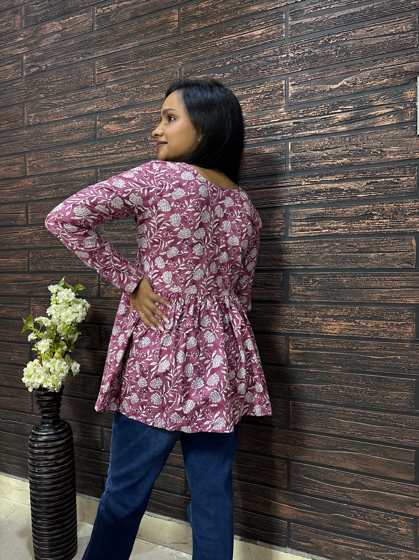 Floral V-Neck Peplum Kurti
