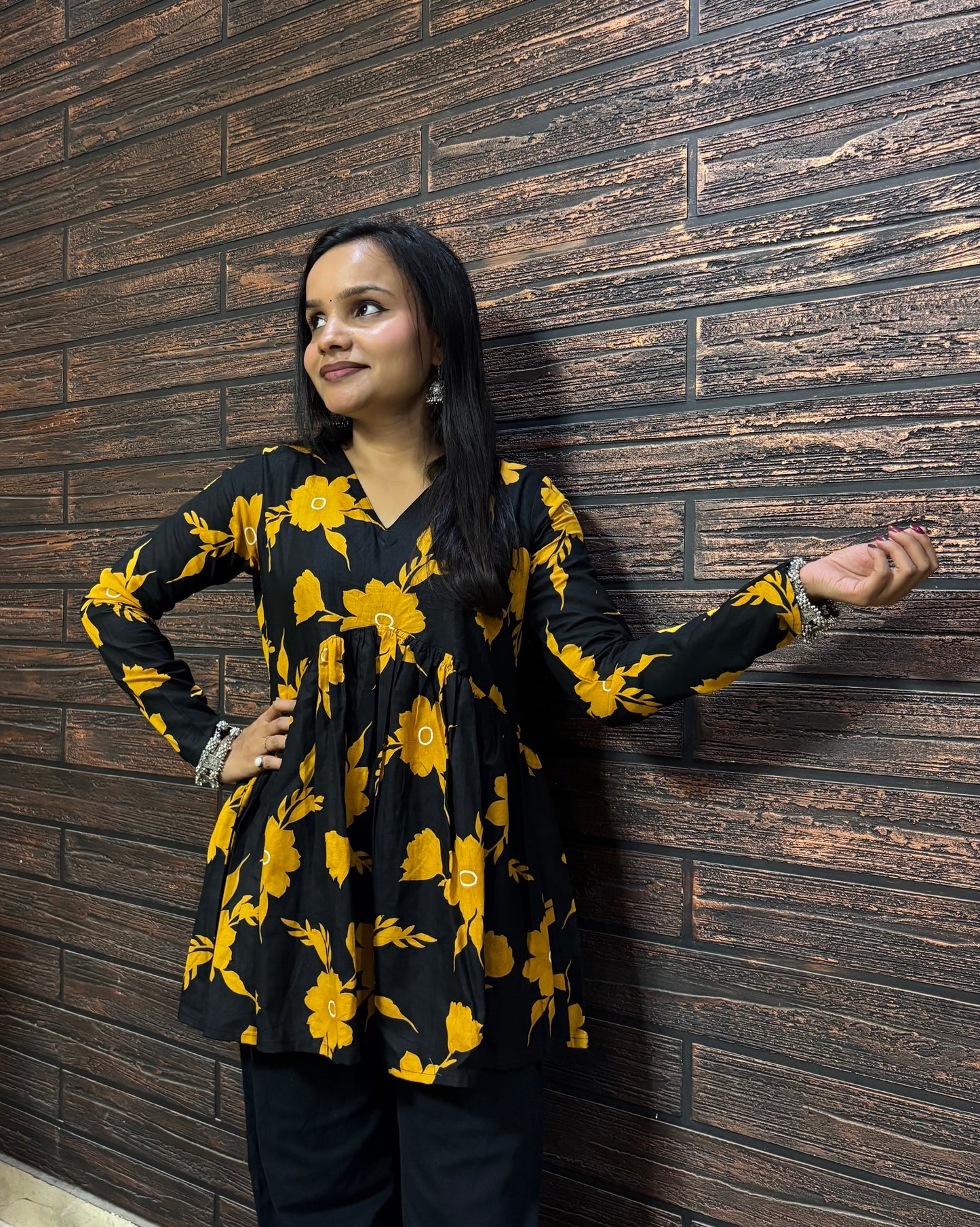 Floral Peplum full sleeves kurti