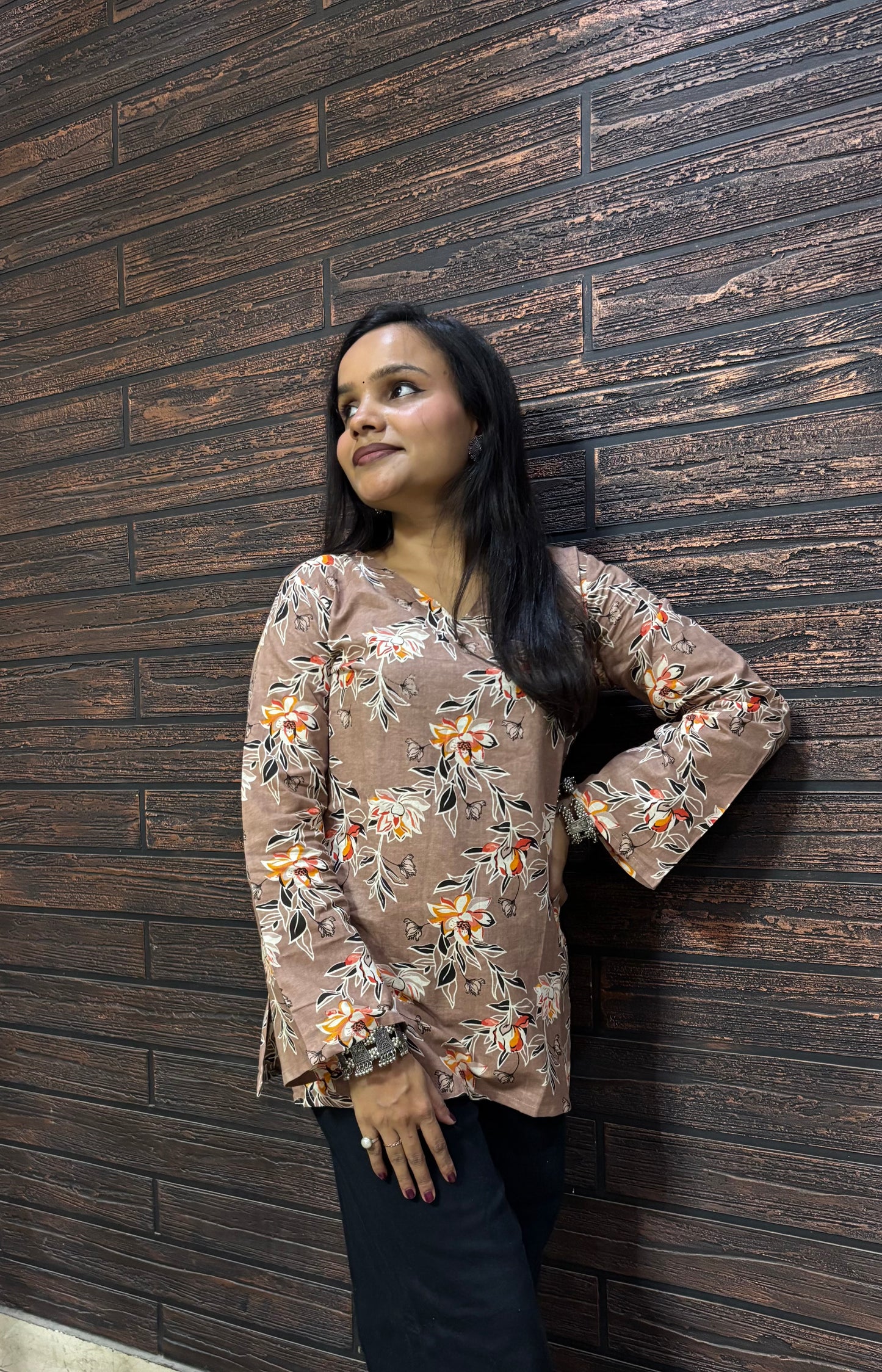 Brown Bell Sleeves Kurti