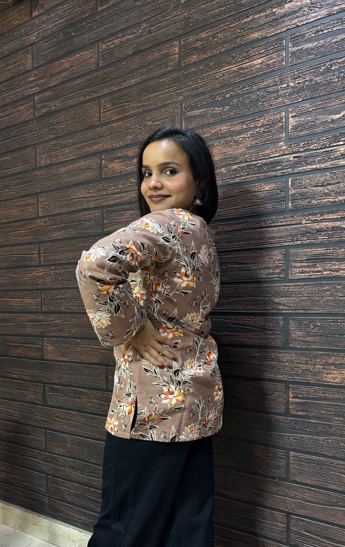 Brown Bell Sleeves Kurti