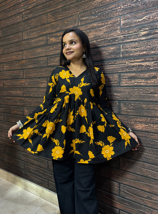 Floral Peplum full sleeves kurti