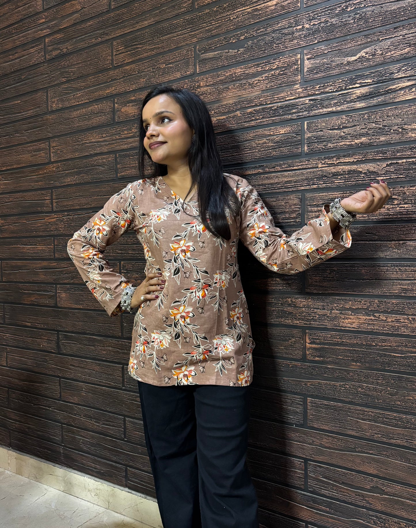 Brown Bell Sleeves Kurti