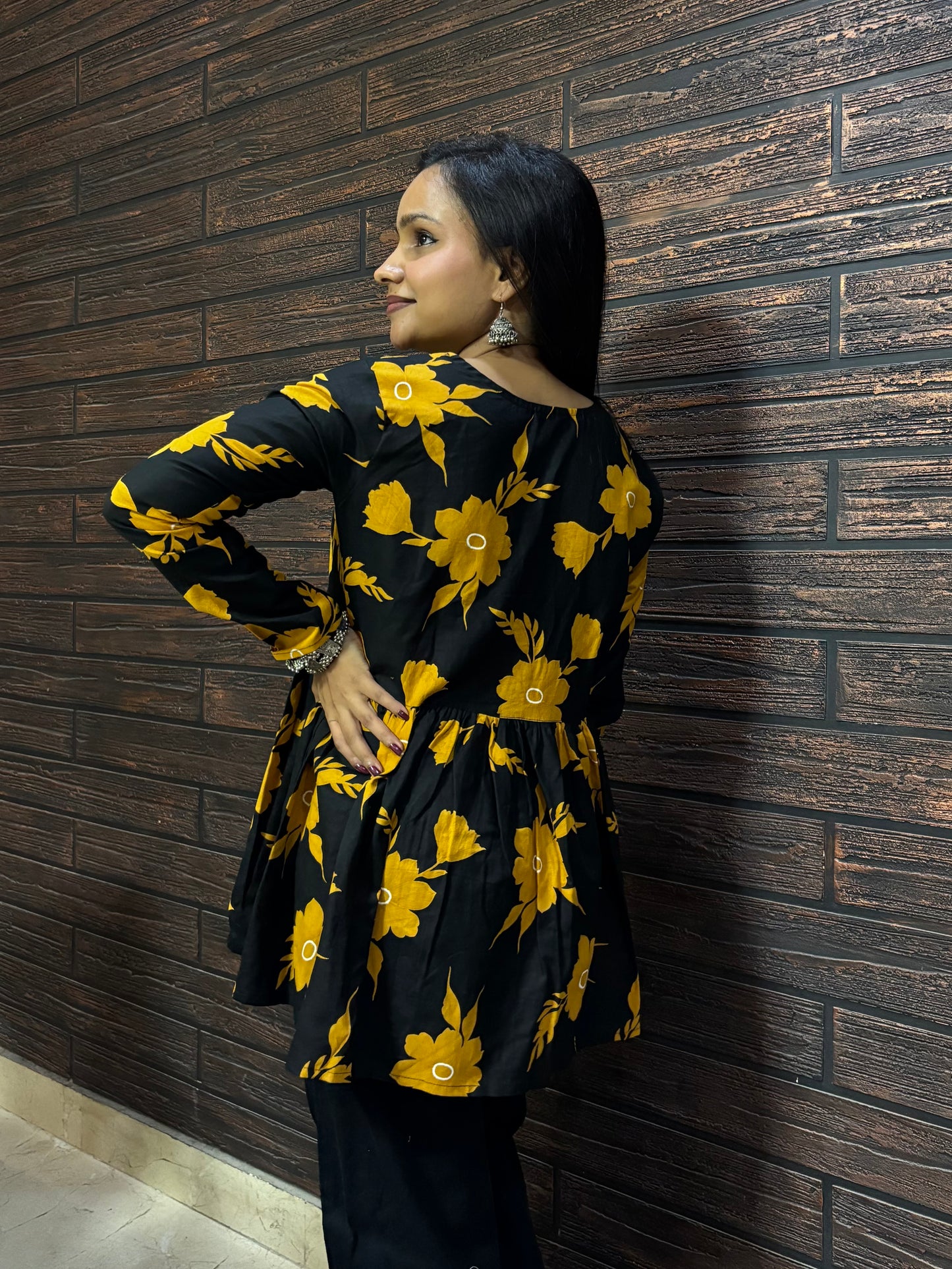 Floral Peplum full sleeves kurti