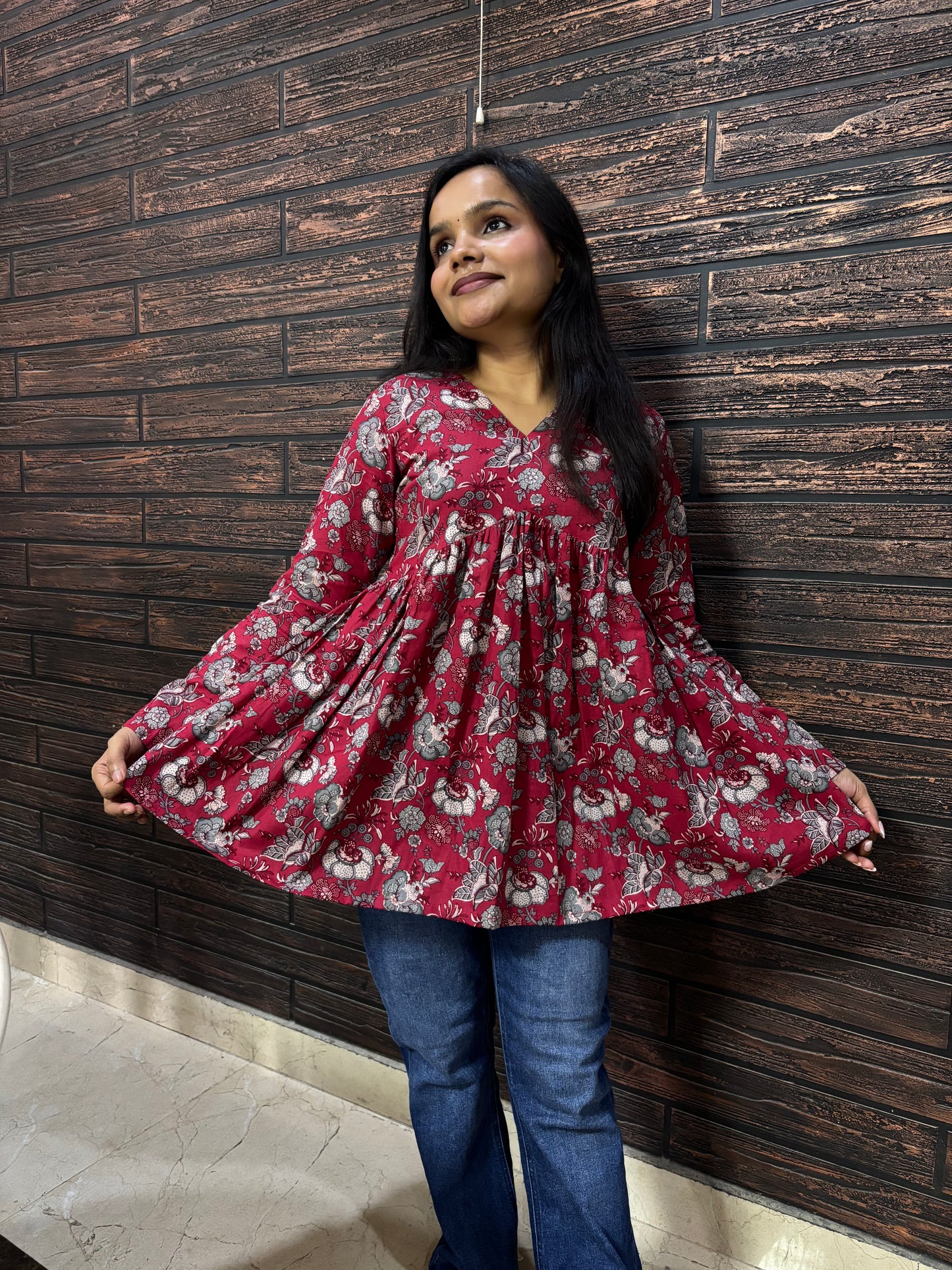 Floral V- Neck Peplum kurti