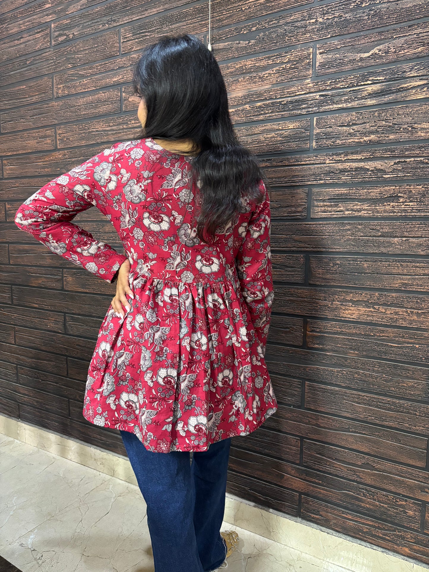 Floral V- Neck Peplum kurti