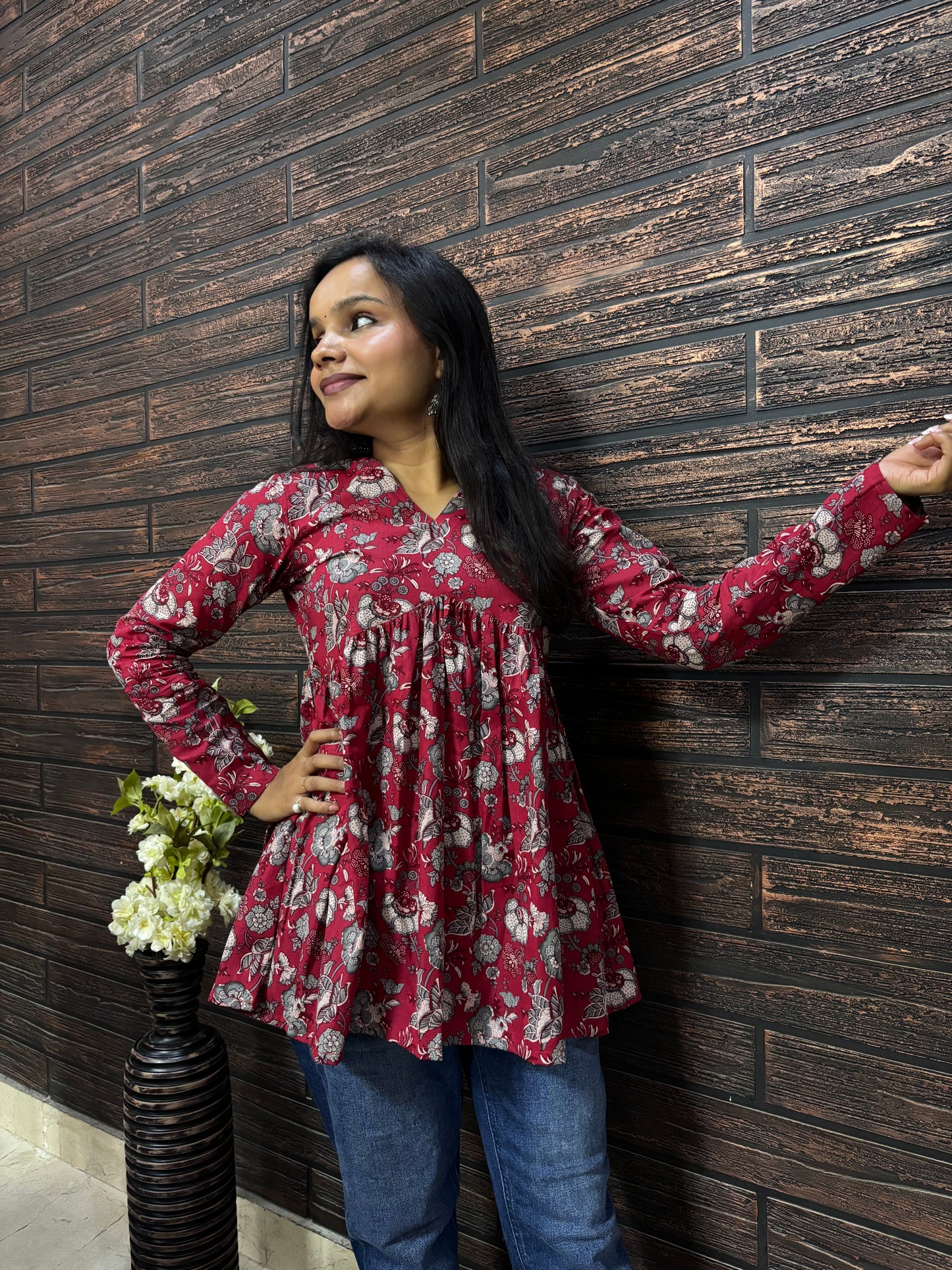 Floral V- Neck Peplum kurti
