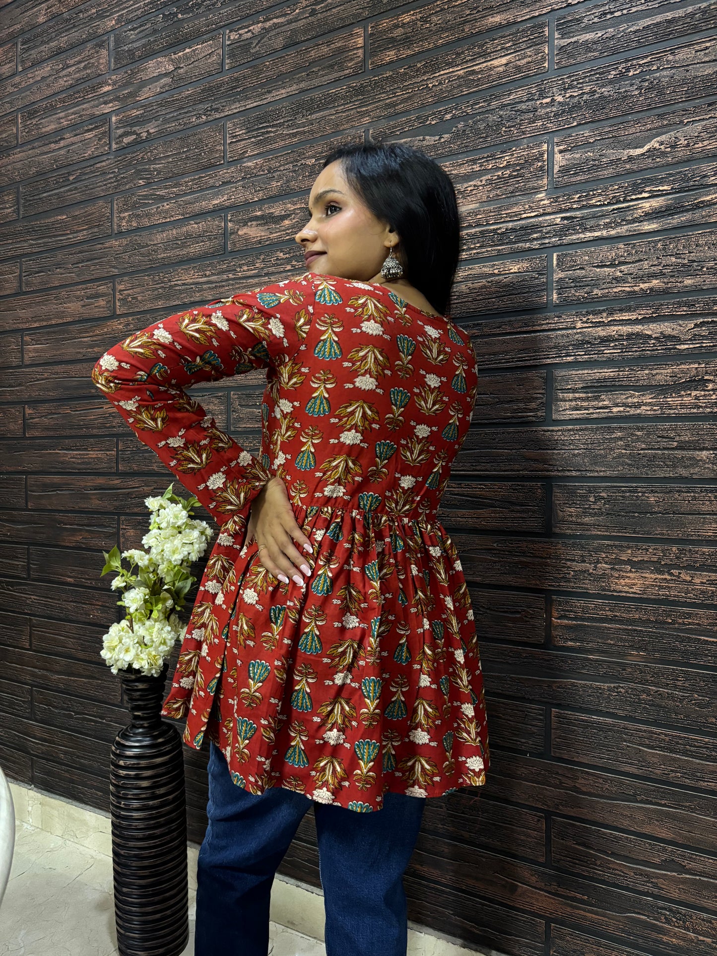 Floral V- Neck Peplum Kurti