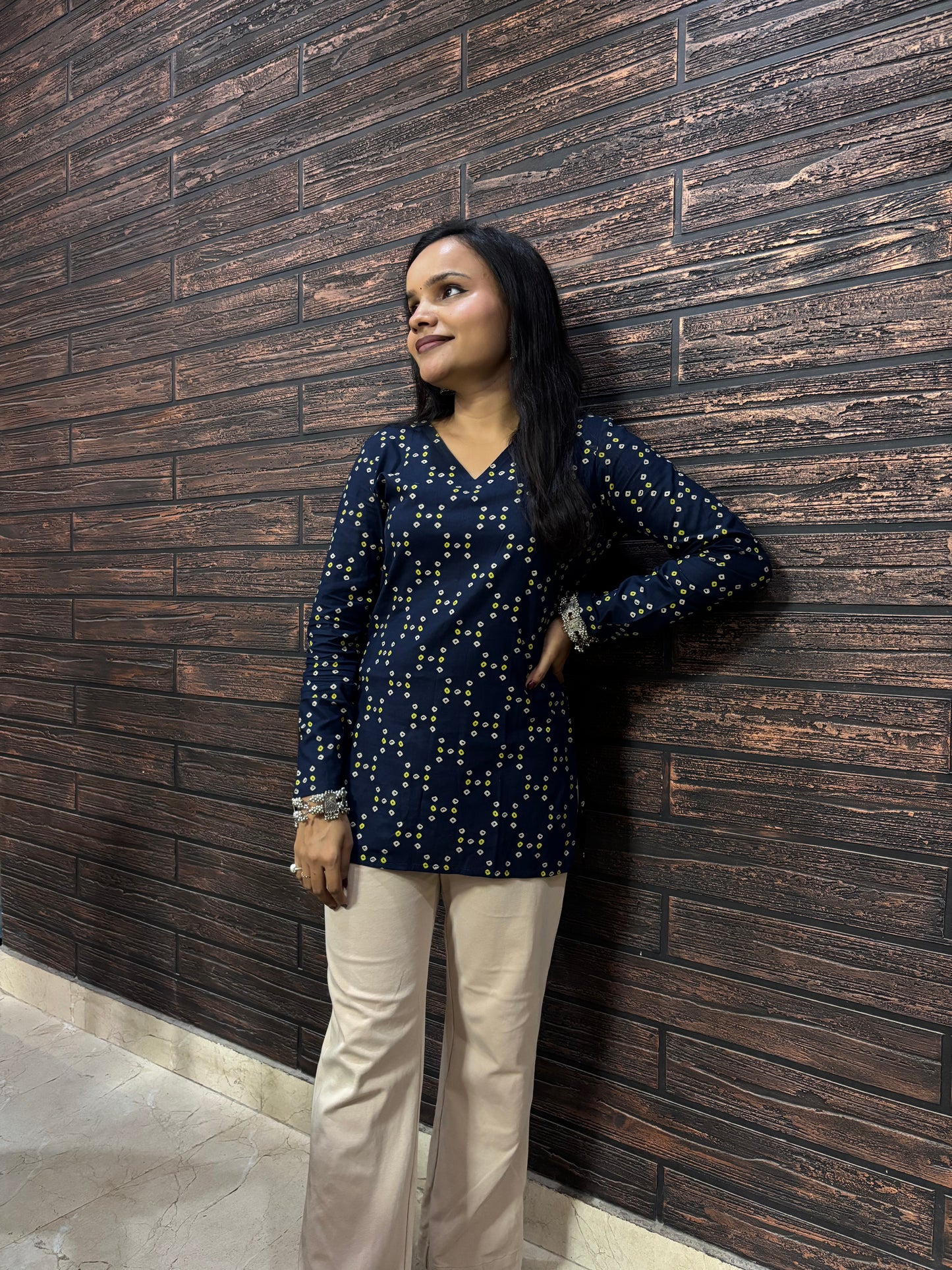 Bandhani Navy Blue Full sleeves Kurti