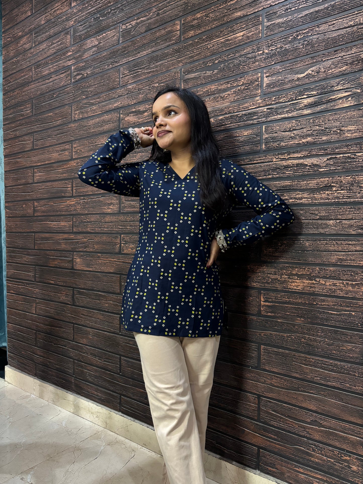 Bandhani Navy Blue Full sleeves Kurti
