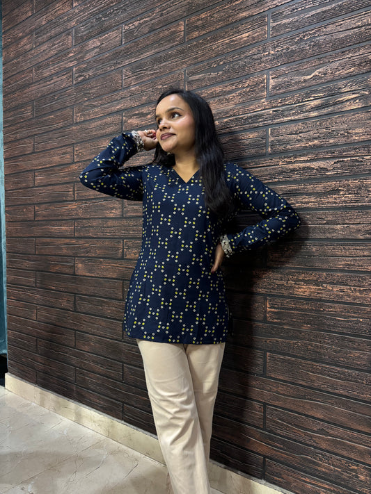 Bandhani Navy Blue Full sleeves Kurti