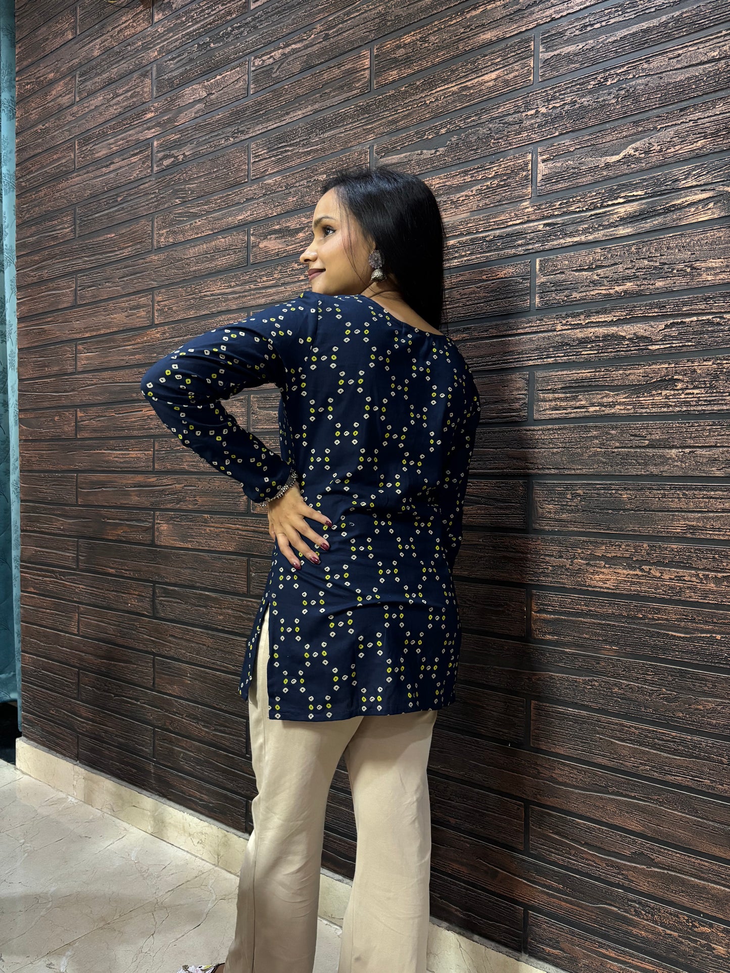 Bandhani Navy Blue Full sleeves Kurti