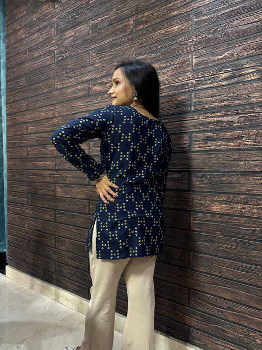 Bandhani Navy Blue Full sleeves Kurti