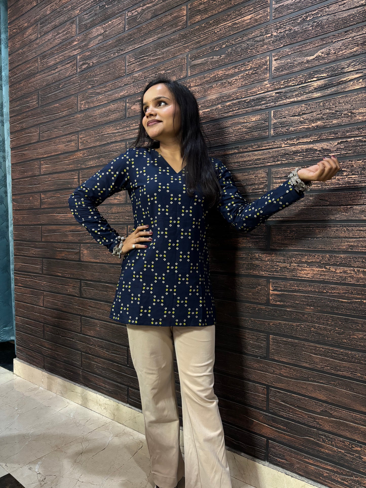 Bandhani Navy Blue Full sleeves Kurti