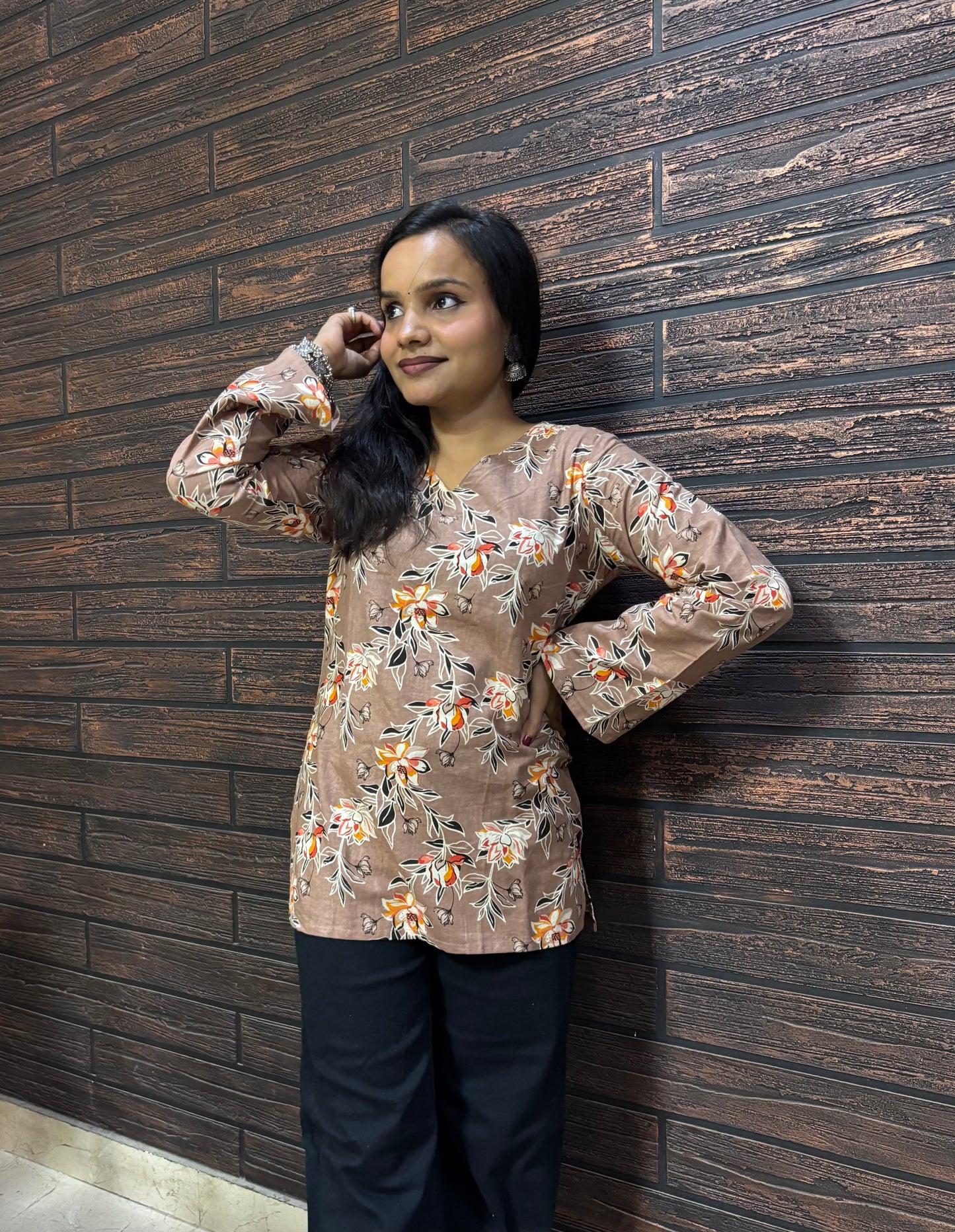 Brown Bell Sleeves Kurti